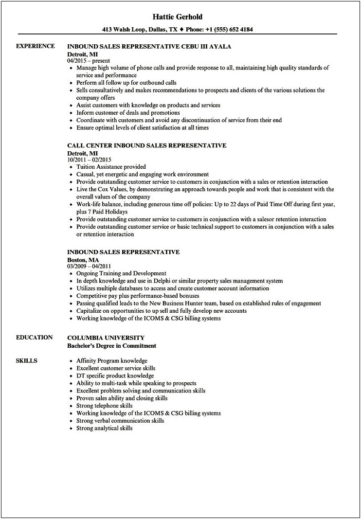 Resume For Sales Rep Job