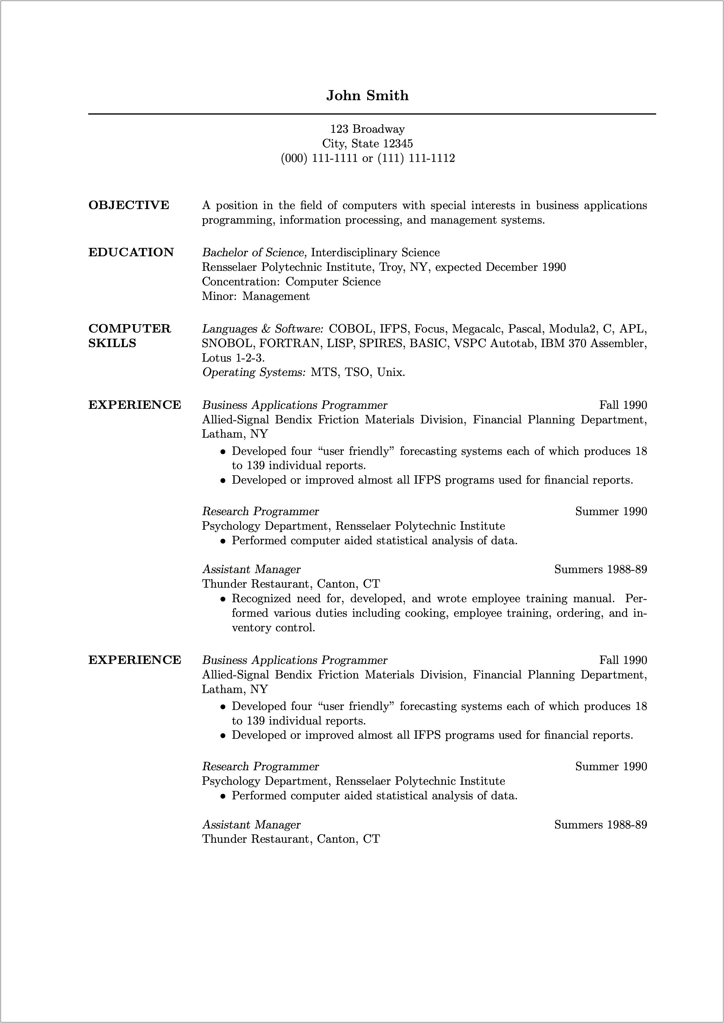 Resume For School Manager Position