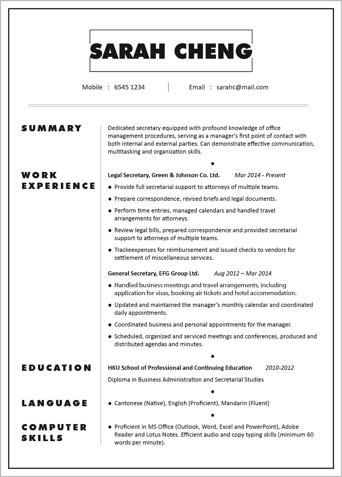 Resume For School Secretary Position Sample