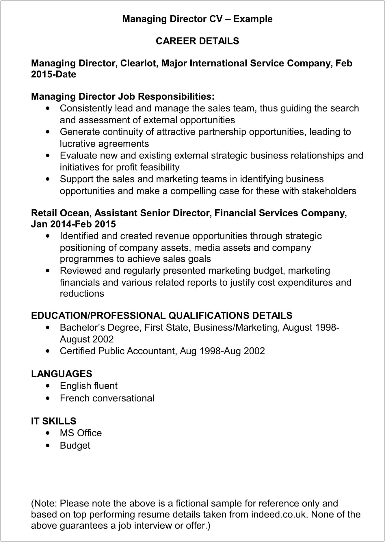 Resume For Senior Management Position