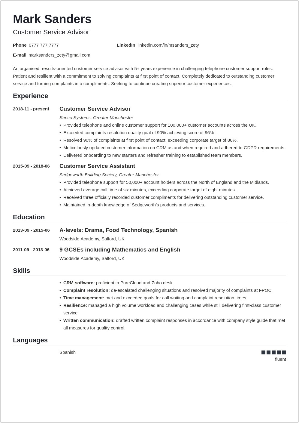Resume For Service Academy Example