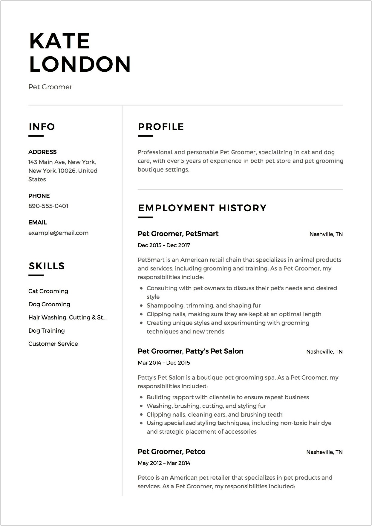 Resume For Service Dog Example