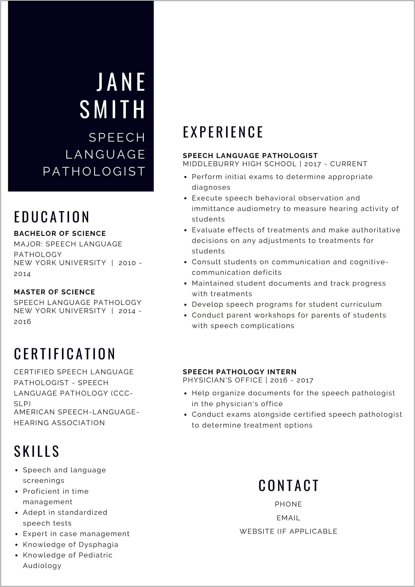 Resume For Skilled Nursing Facility Speech Pathology Jobs