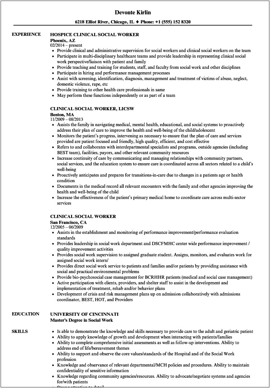 Resume For Social Work Bachelor Program