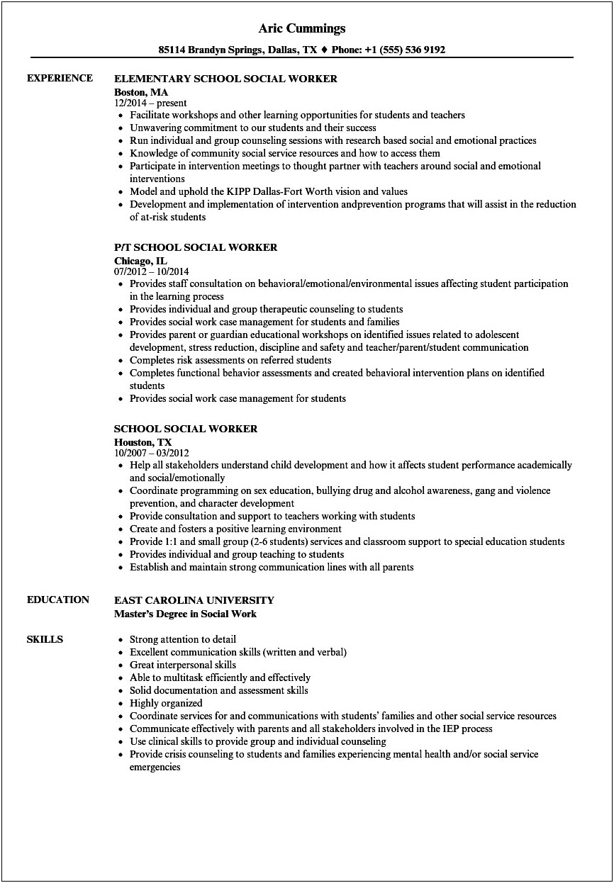 Resume For Social Work Graduate School Admission Sample