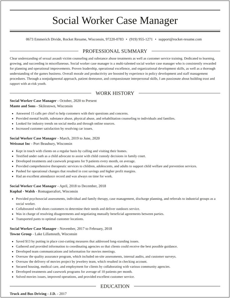 Resume For Social Worker Or Case Manager