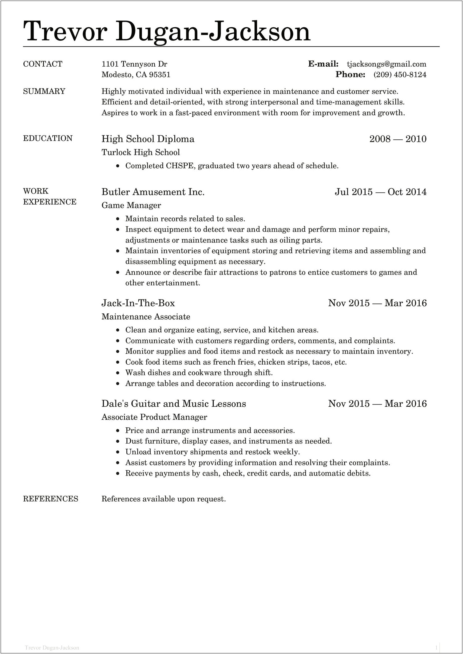 Resume For Someone Who Working In Fast Food
