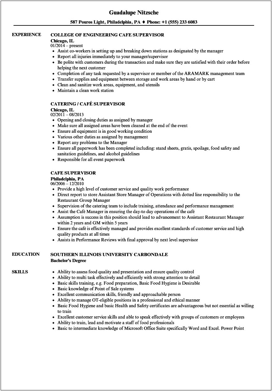 Resume For Someone Who Works In Cafe
