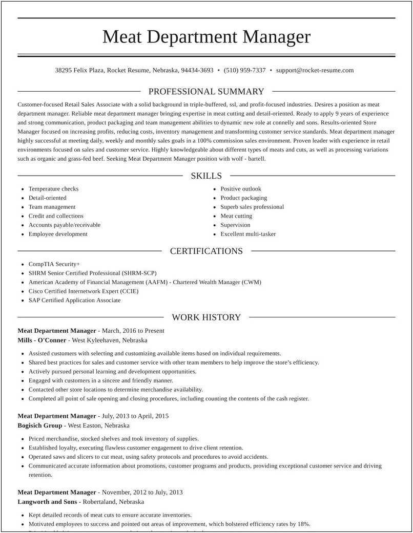 Resume For Store Department Manager