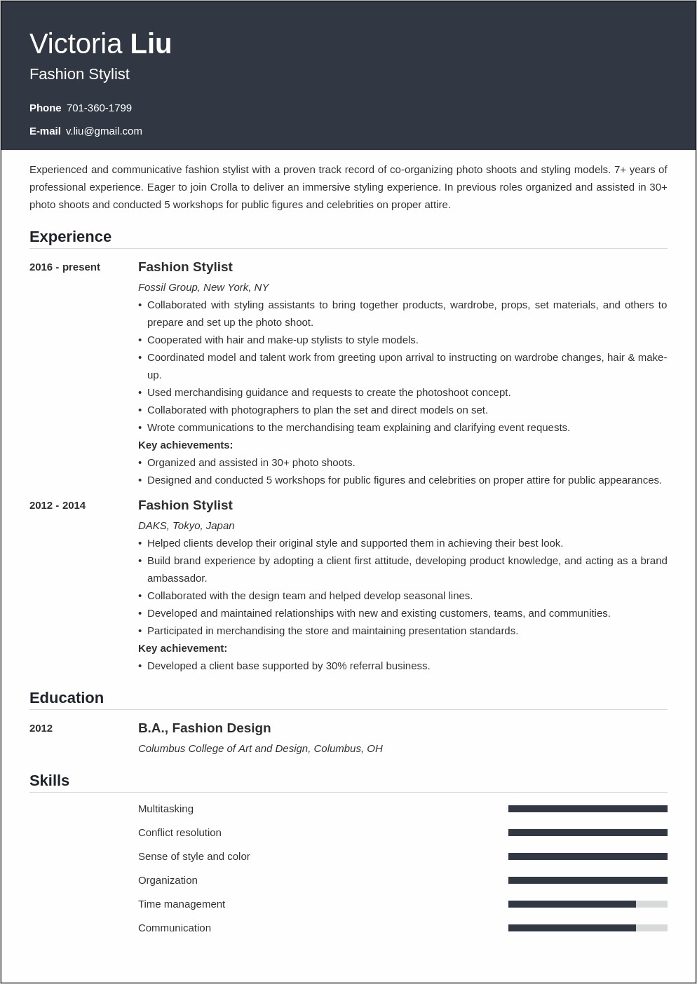 Resume For Style Consultant Job