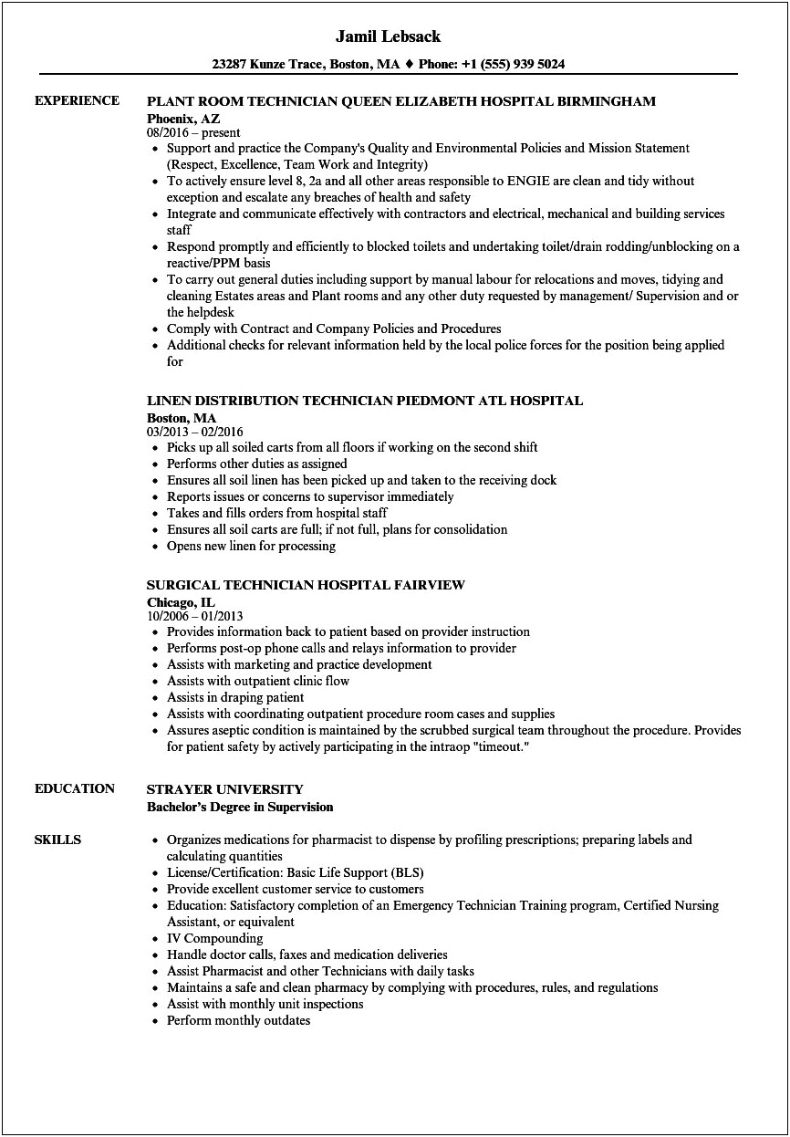 Resume For Subscriber Job In The Hospital