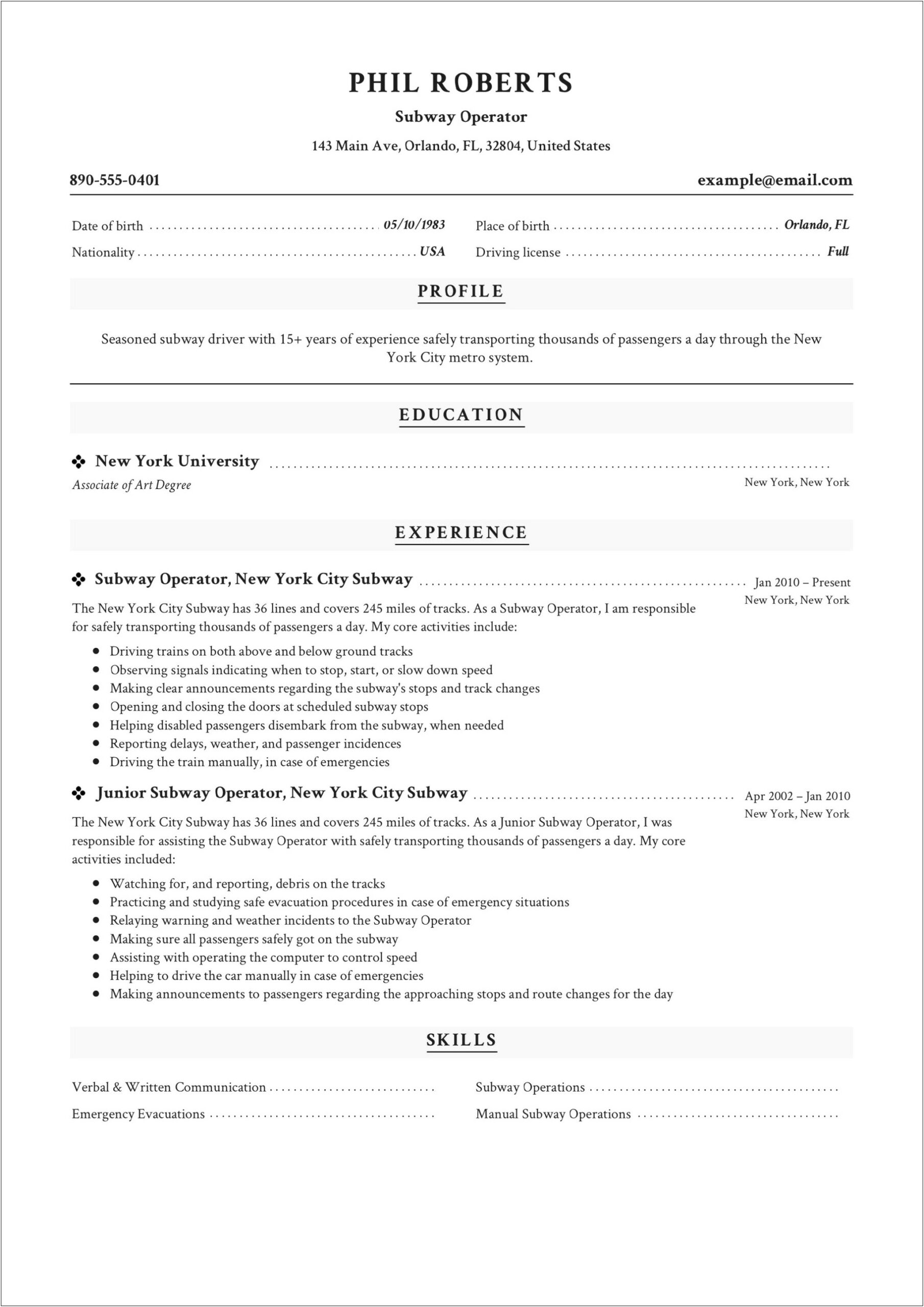 Resume For Subway Assistant Manager