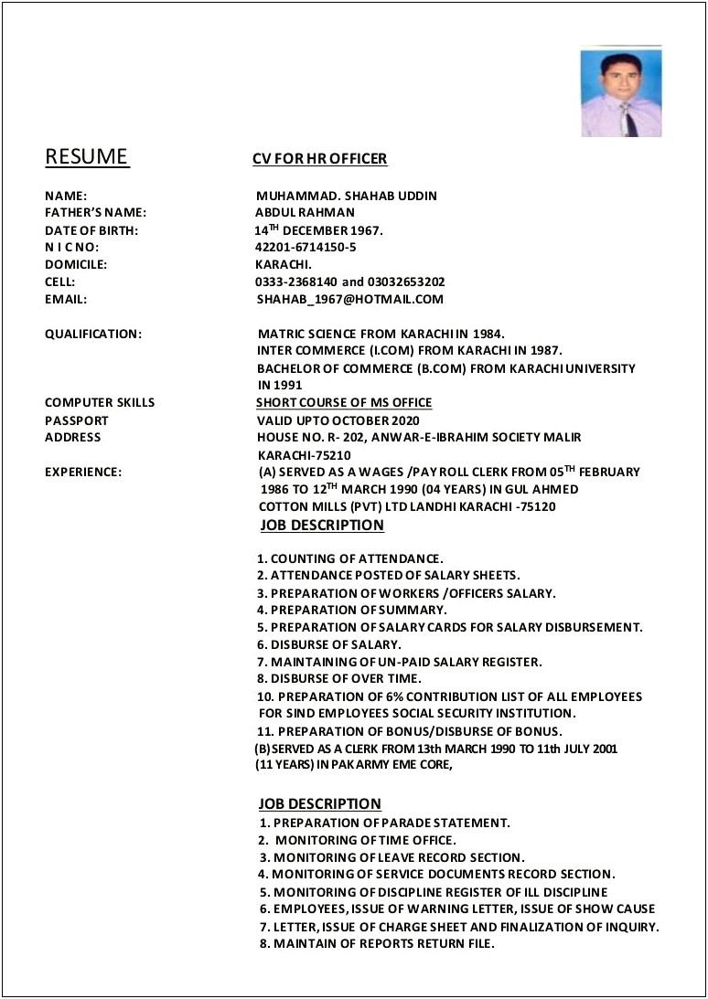 Resume For Supply Clerk Job Description Army
