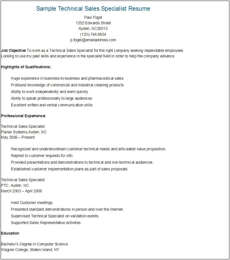 Resume For Tech Sales Jobs
