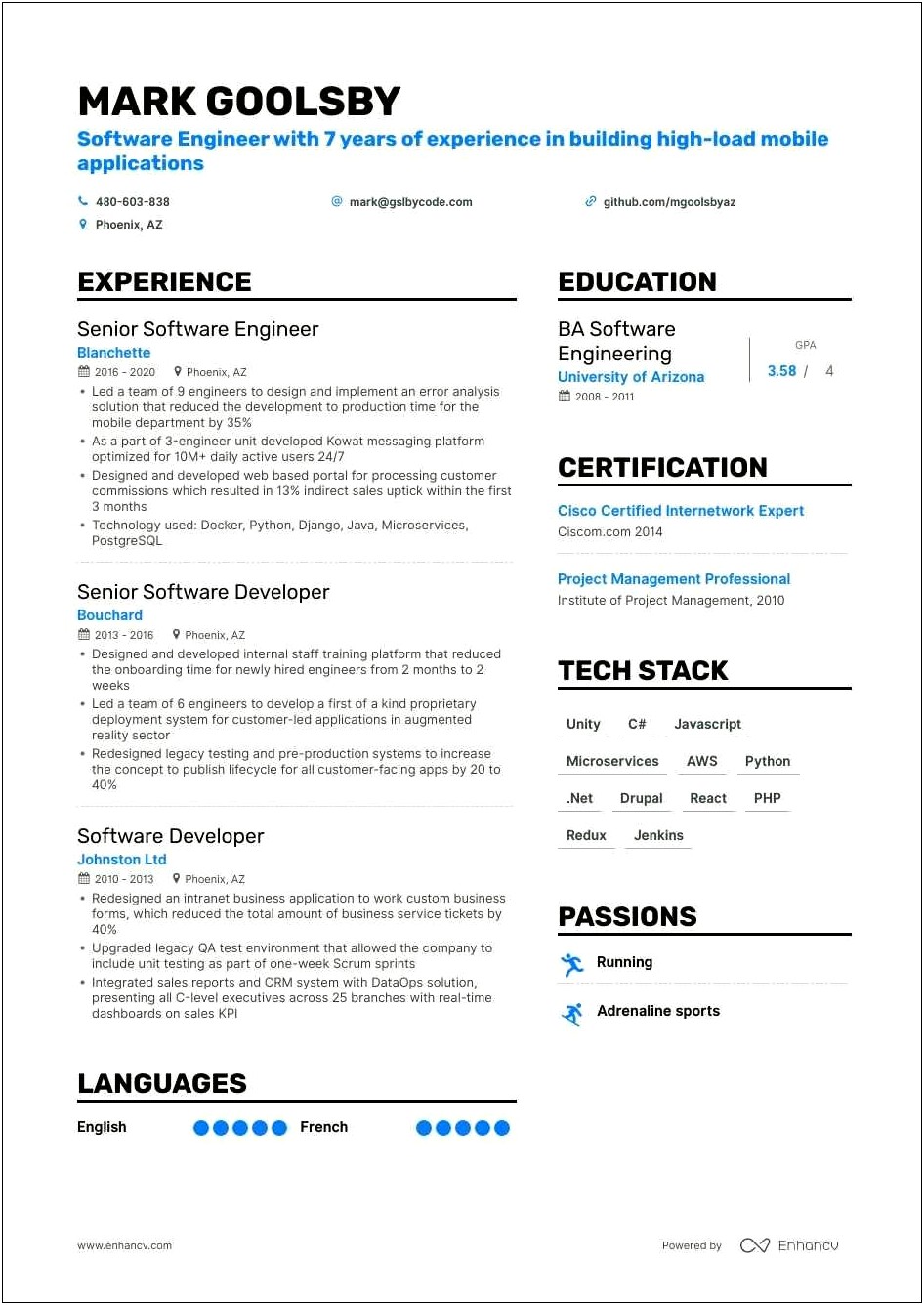 Resume For Tech Sector Job