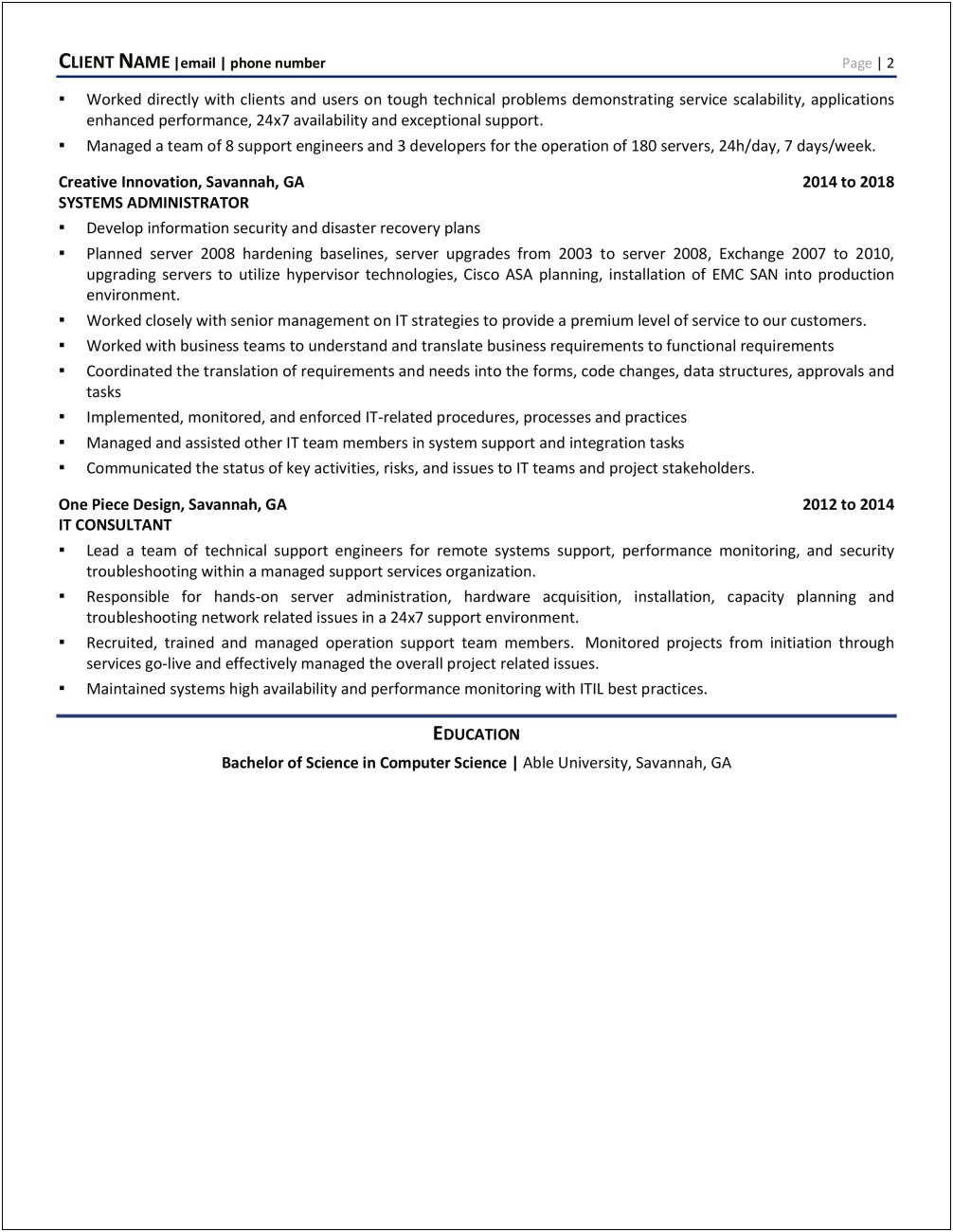 Resume For Technical Account Manager
