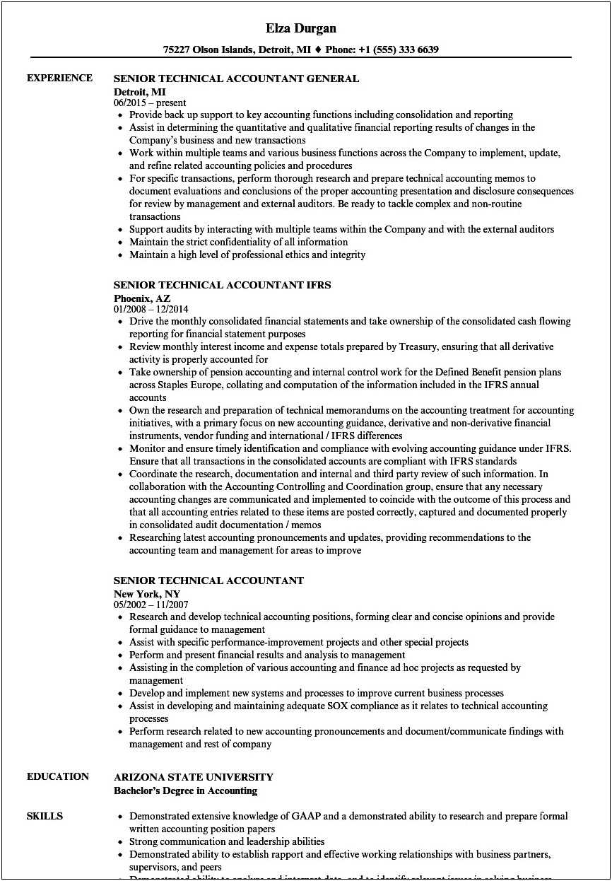 Resume For Technical Accounting Job