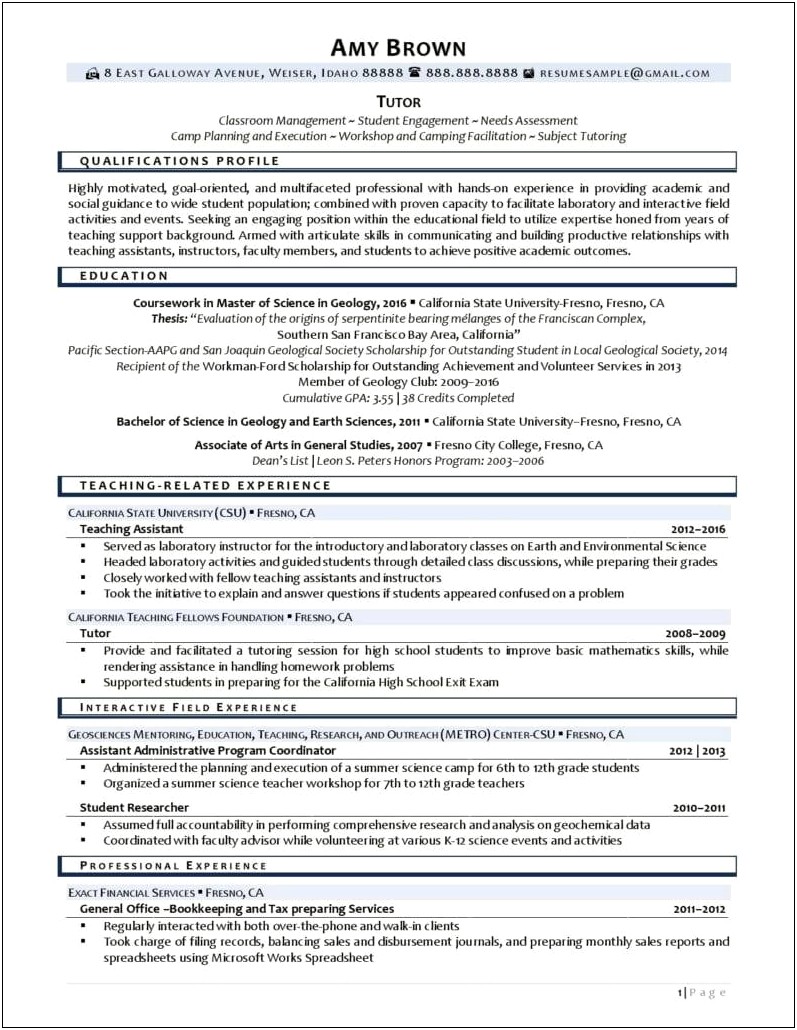 Resume For Tutoring With No Experience