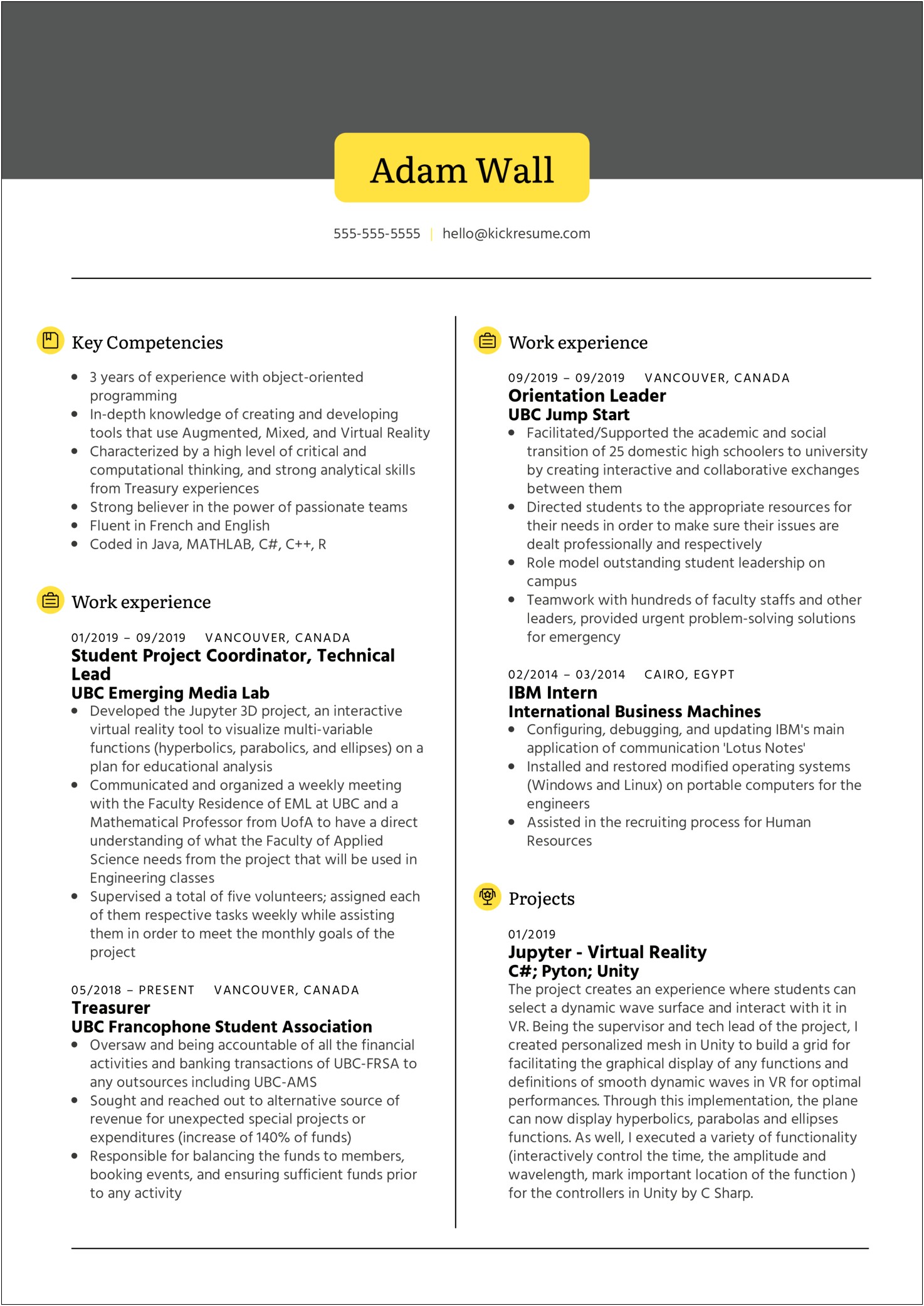 Resume For Ubc Application Sample