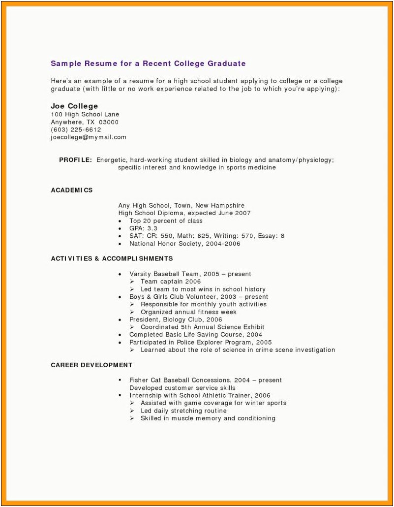 Resume For Undergraduate College Student With No Experience