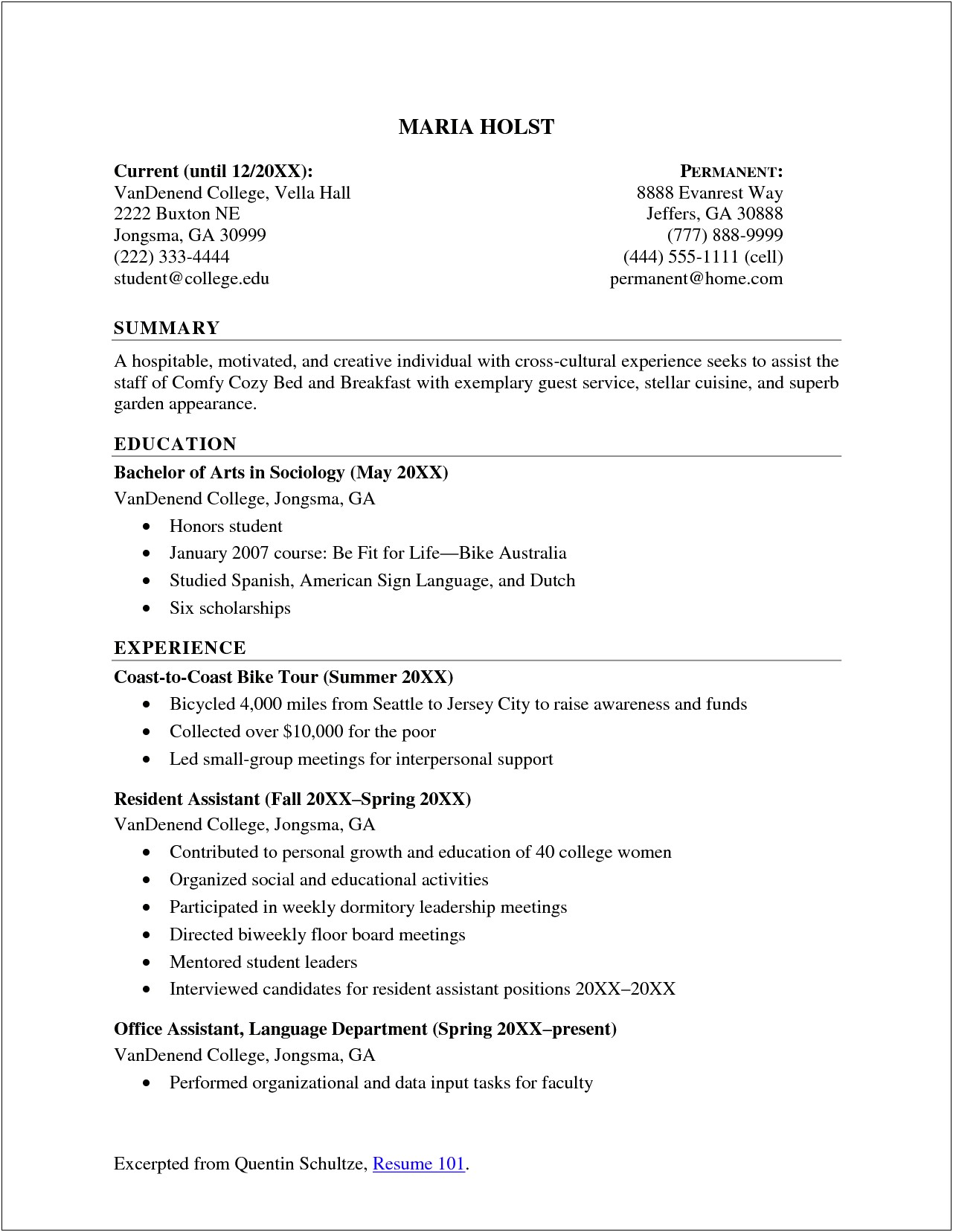 Resume For Undergraduate Student With Experience
