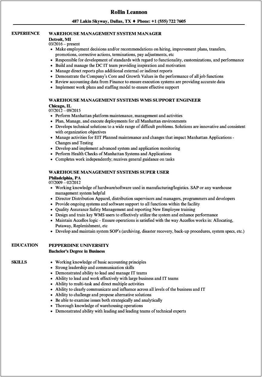 Resume For Warehouse Manager Job
