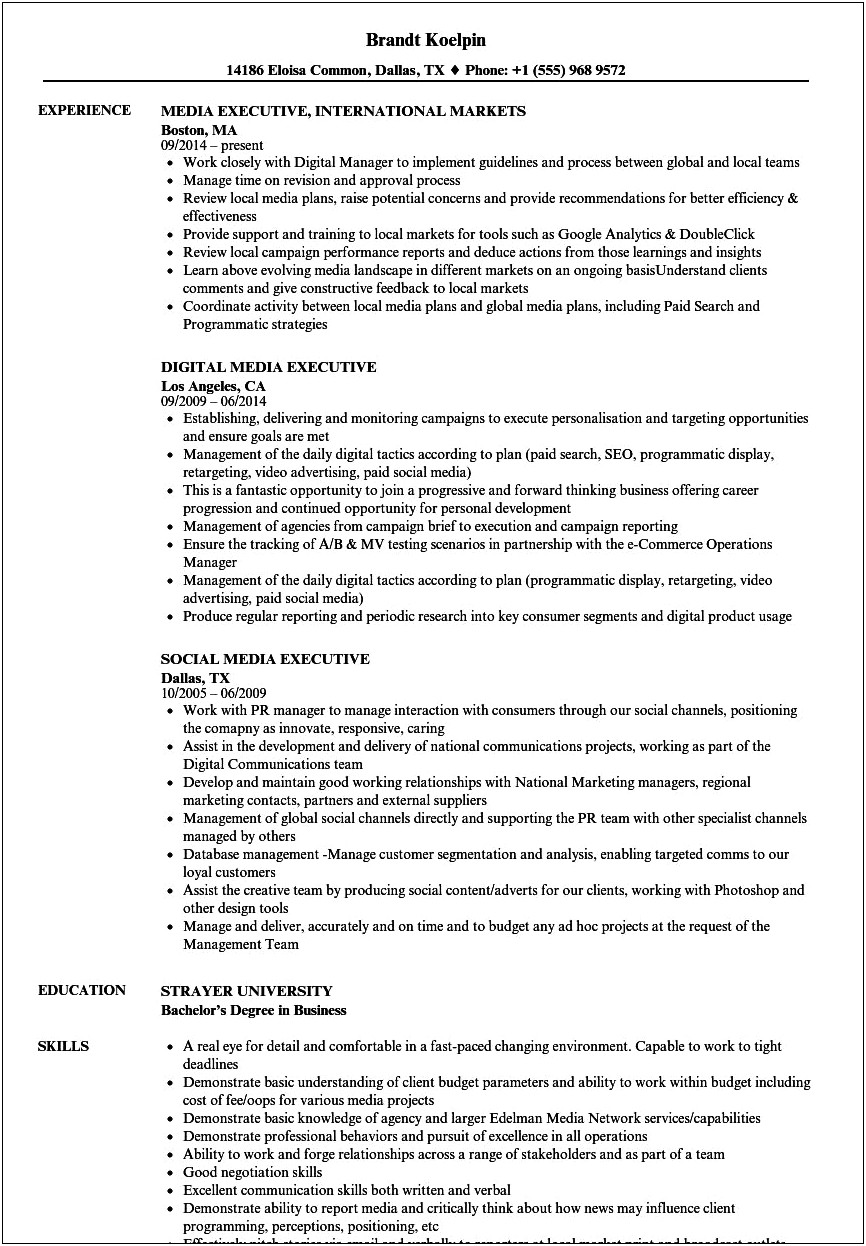 Resume For Working In Social Business