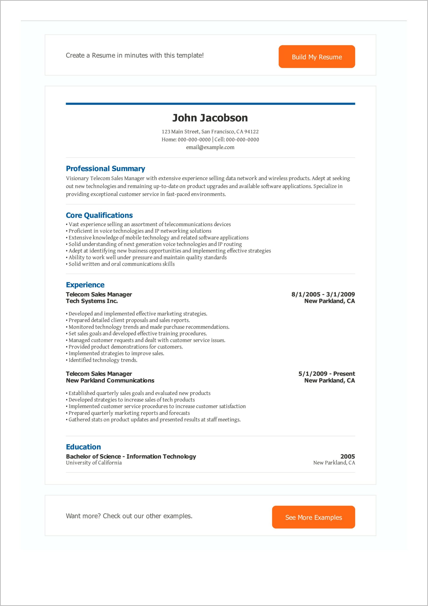 Resume Format For 1 Year Experience In Telecom