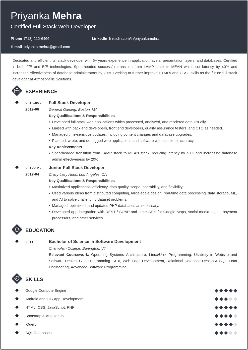 Resume Format For 2 Years Experience In Php