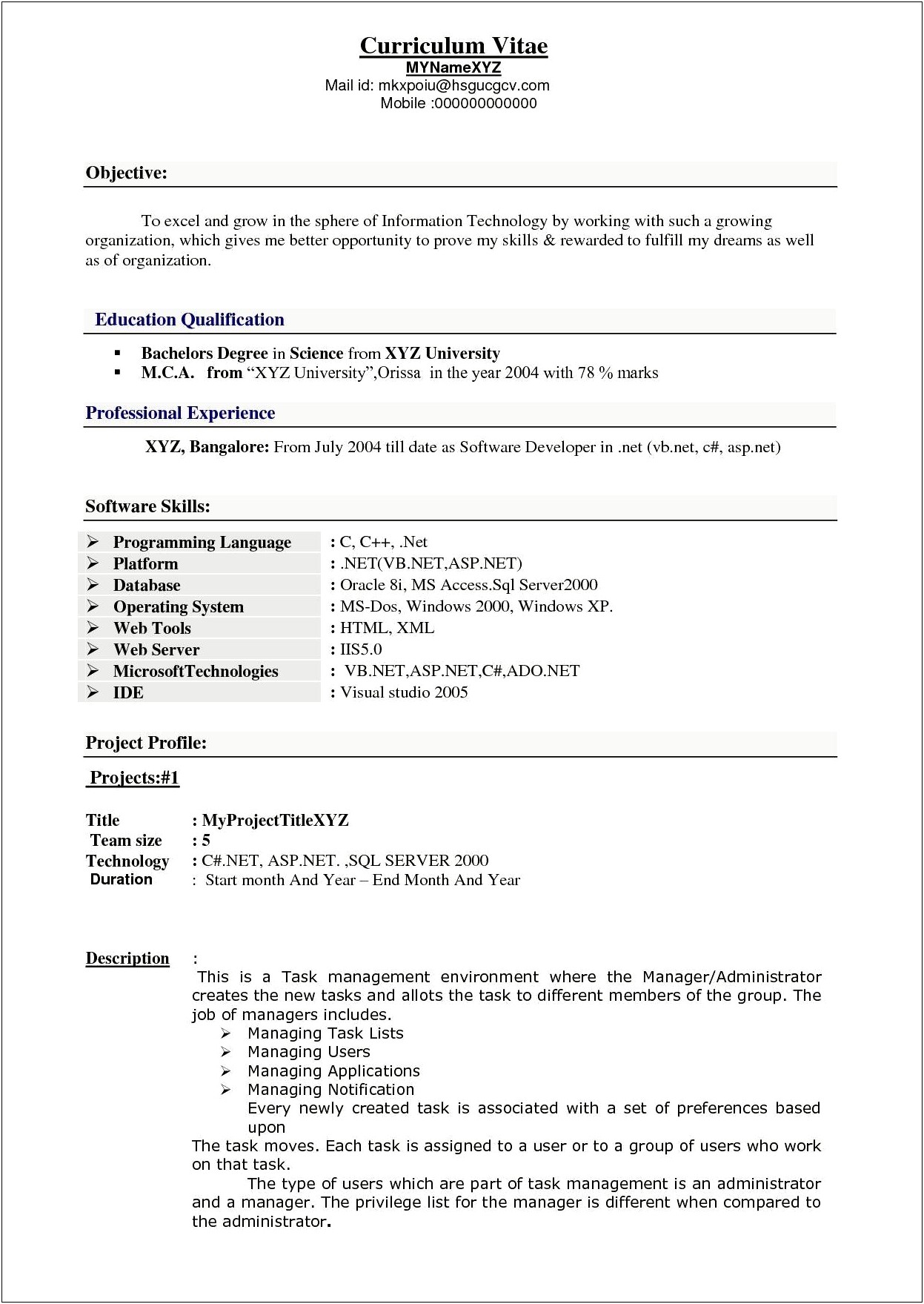Resume Format For 5 Years Experience In Testing