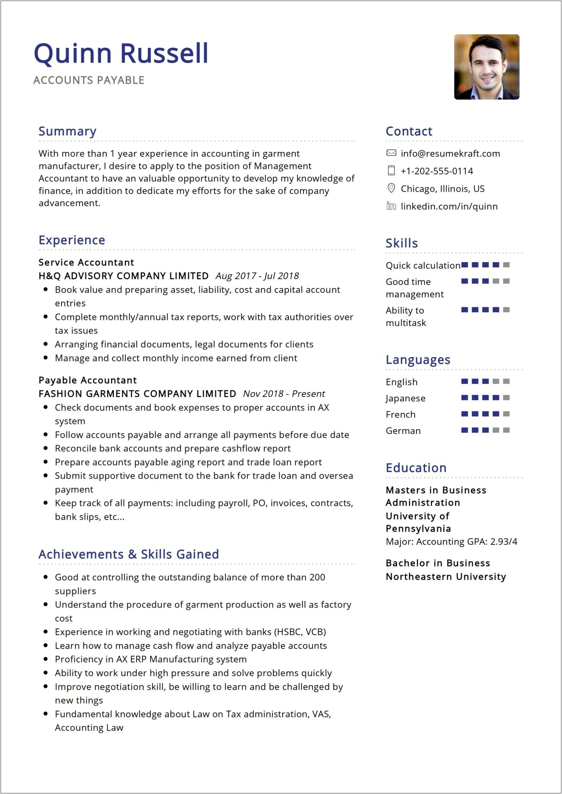 Resume Format For 6 Months Experience In Accounting