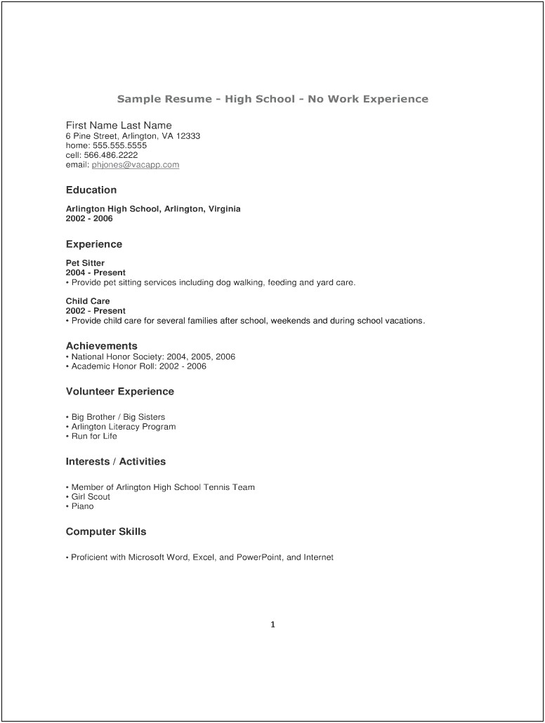 Resume Format For A High School Student