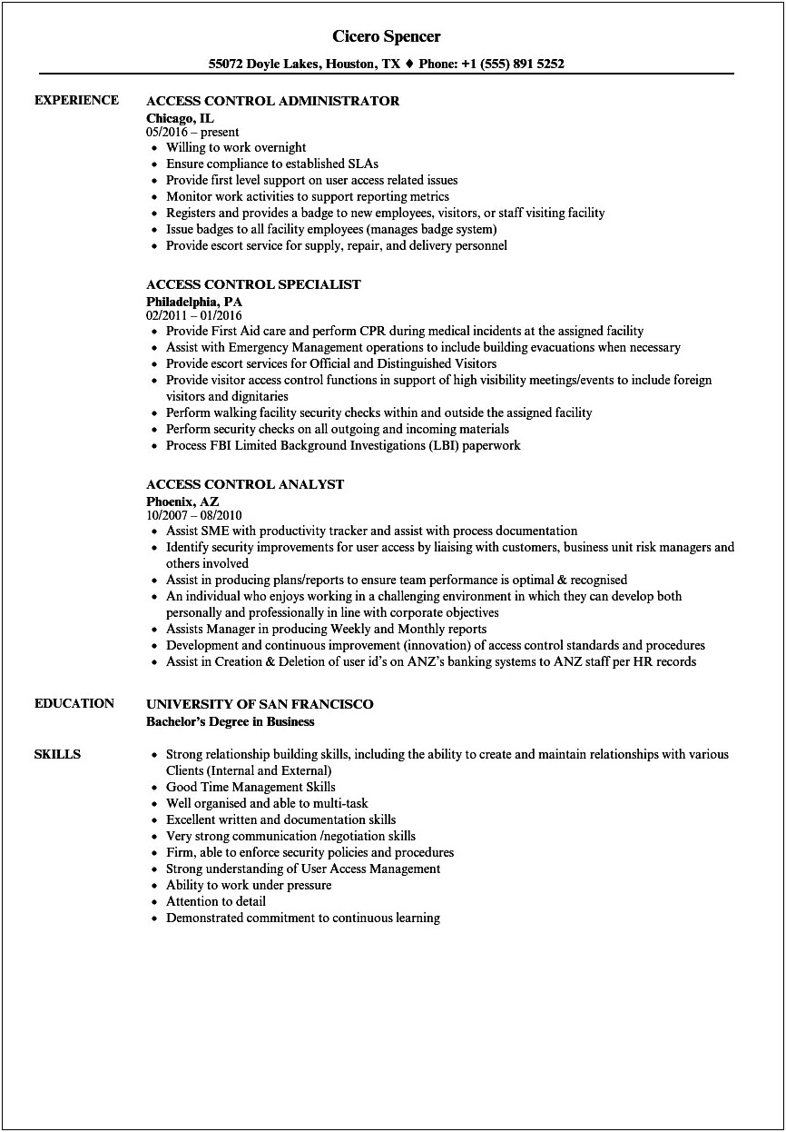 Resume Format For Access Management
