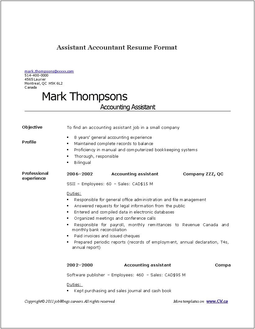 Resume Format For Accountant In Word Format Download