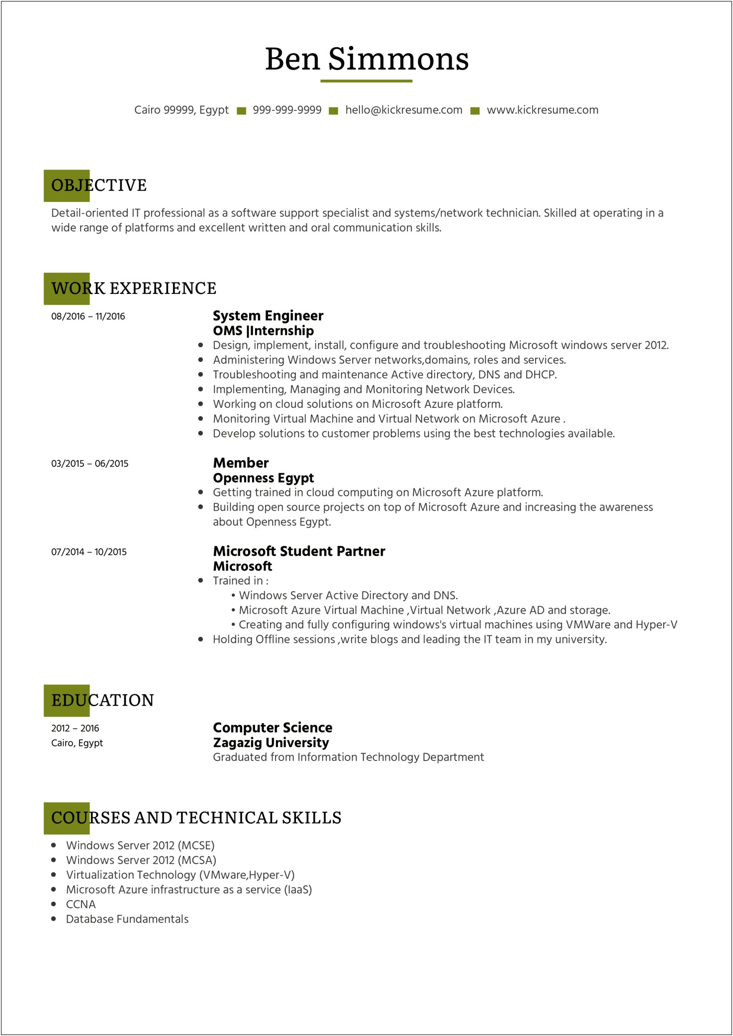 Resume Format For Admin Job