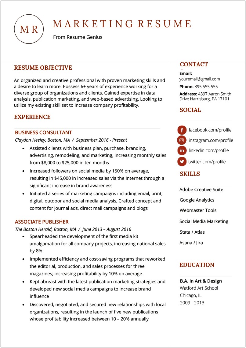 Resume Format For Advertising Job