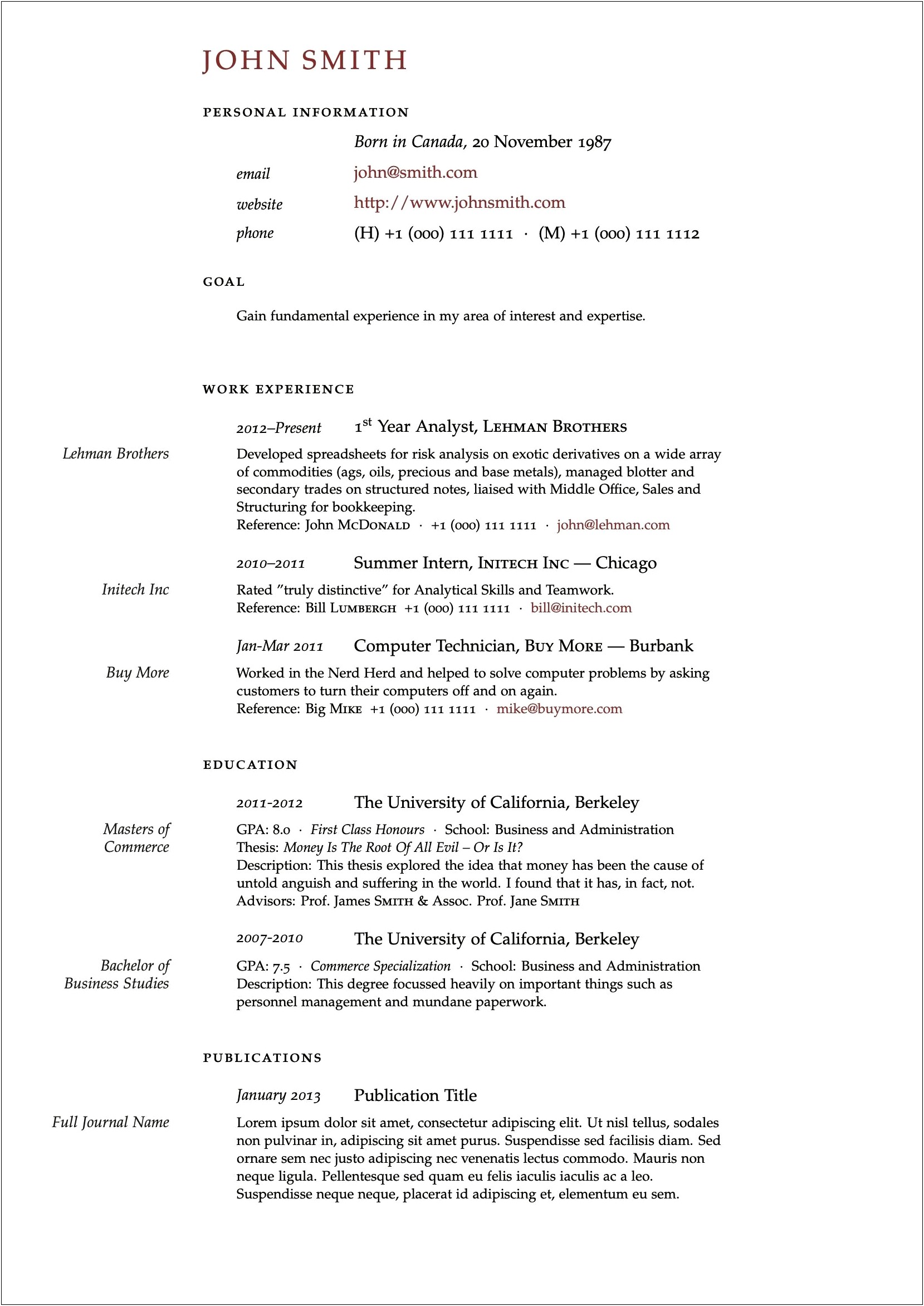 Resume Format For B School Applications