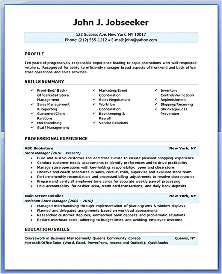 Resume Format For Back Office Job