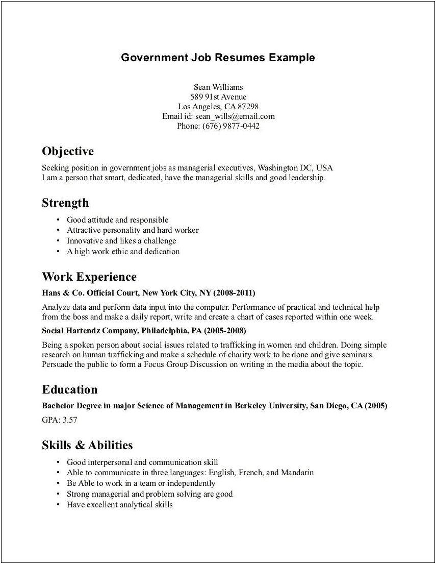 Resume Format For City Jobs