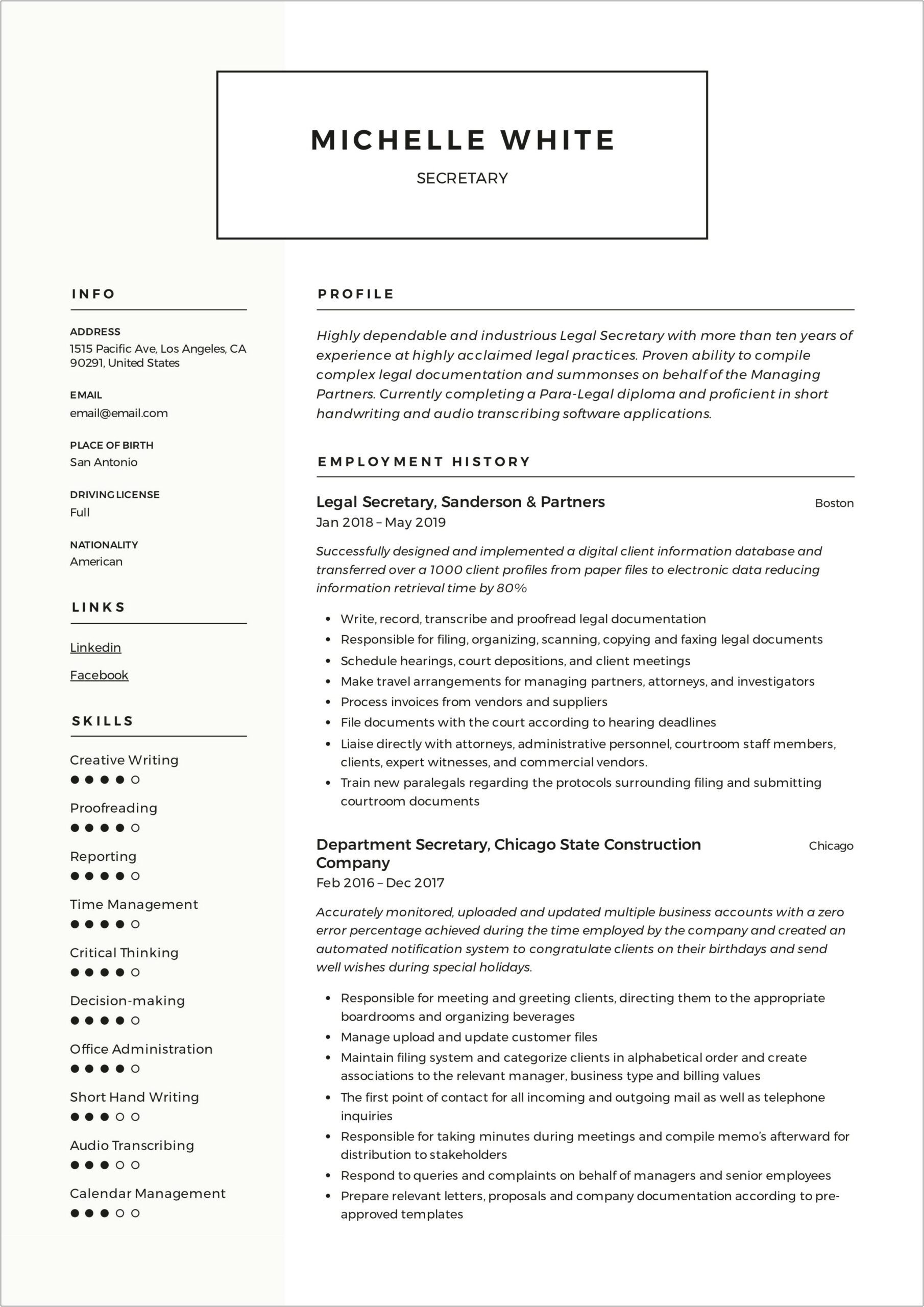 Resume Format For Company Secretary Job