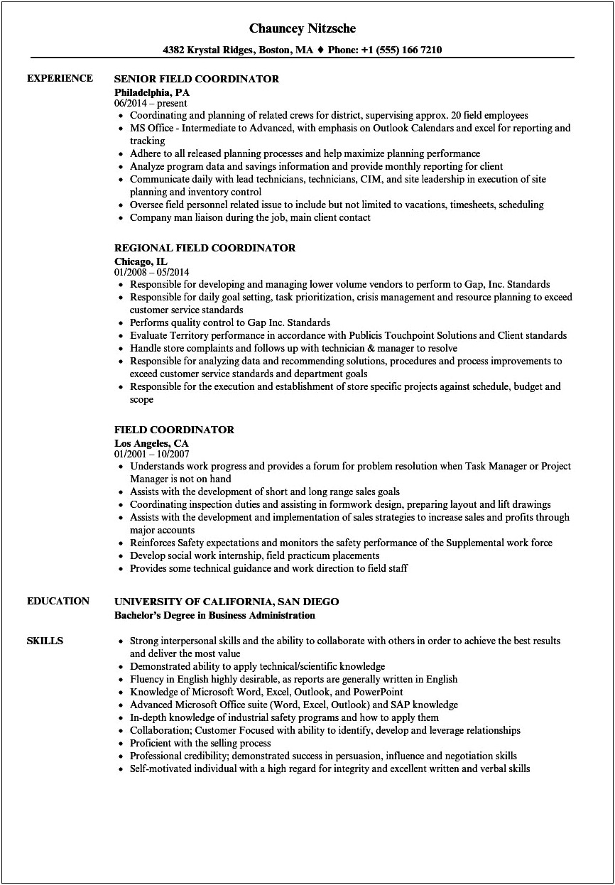 Resume Format For Coordinator Jobs