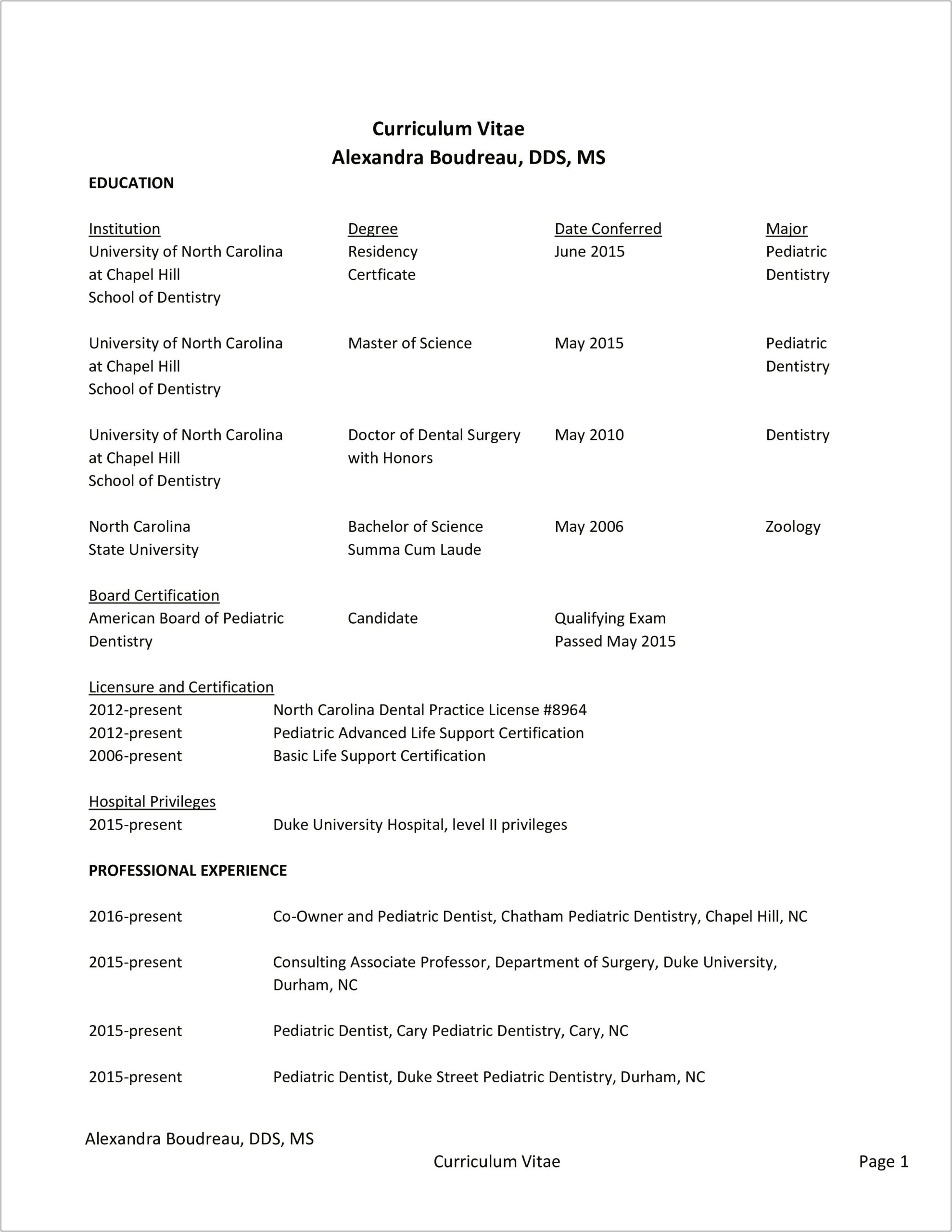 Resume Format For Dentist Job