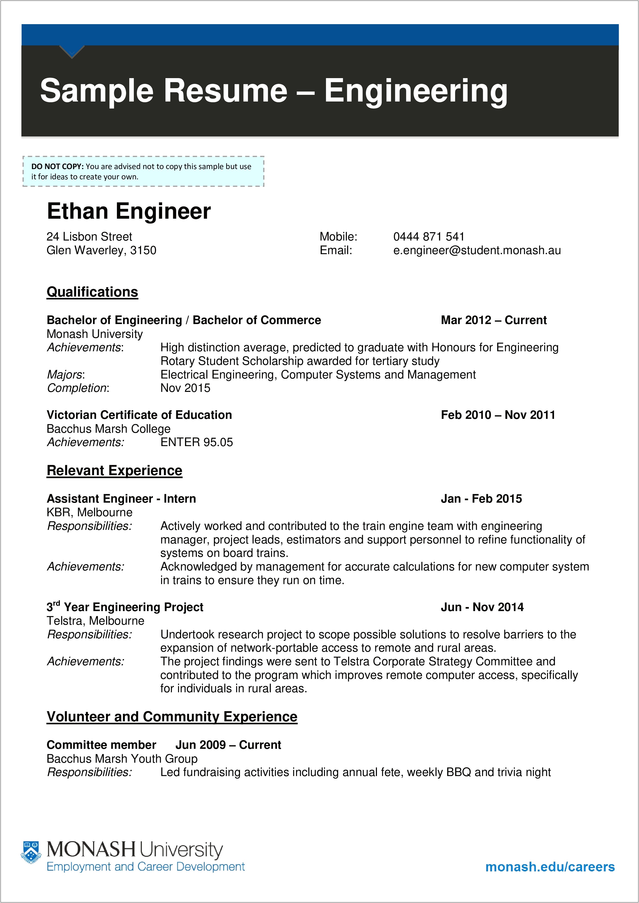 Resume Format For Engineering Students In Word Download