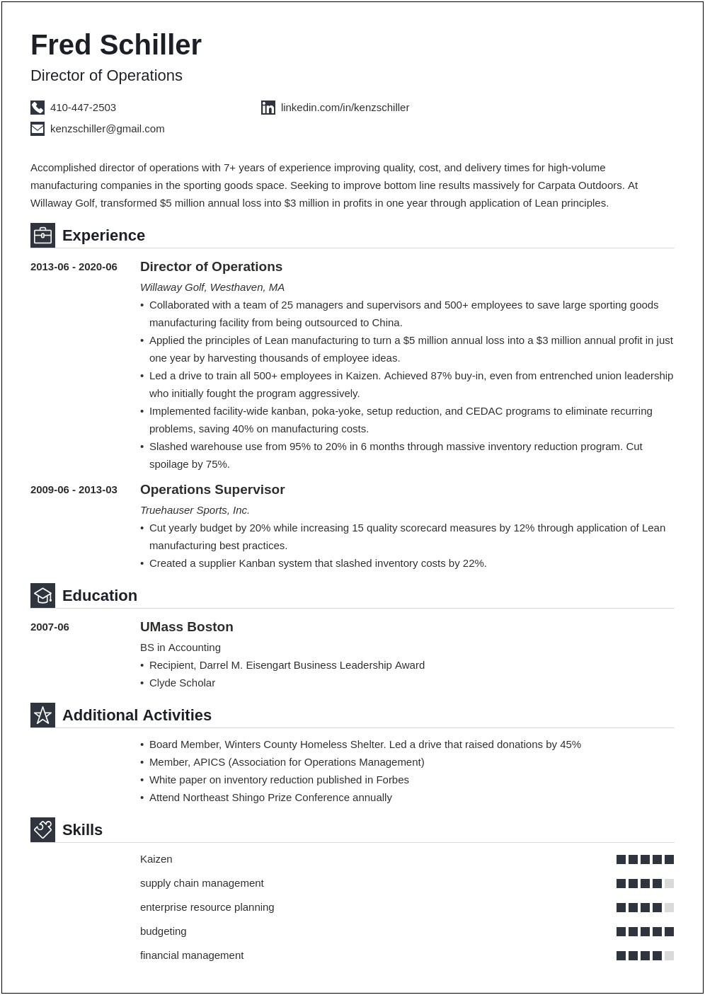 Resume Format For Experienced Operations Manager