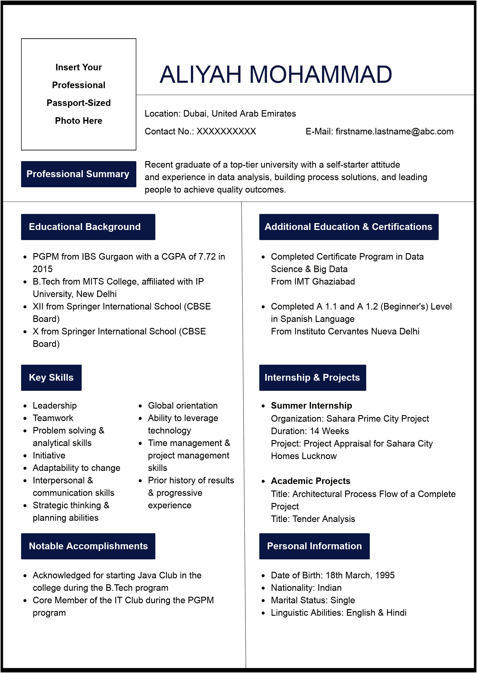 Resume Format For Finance Jobs In India