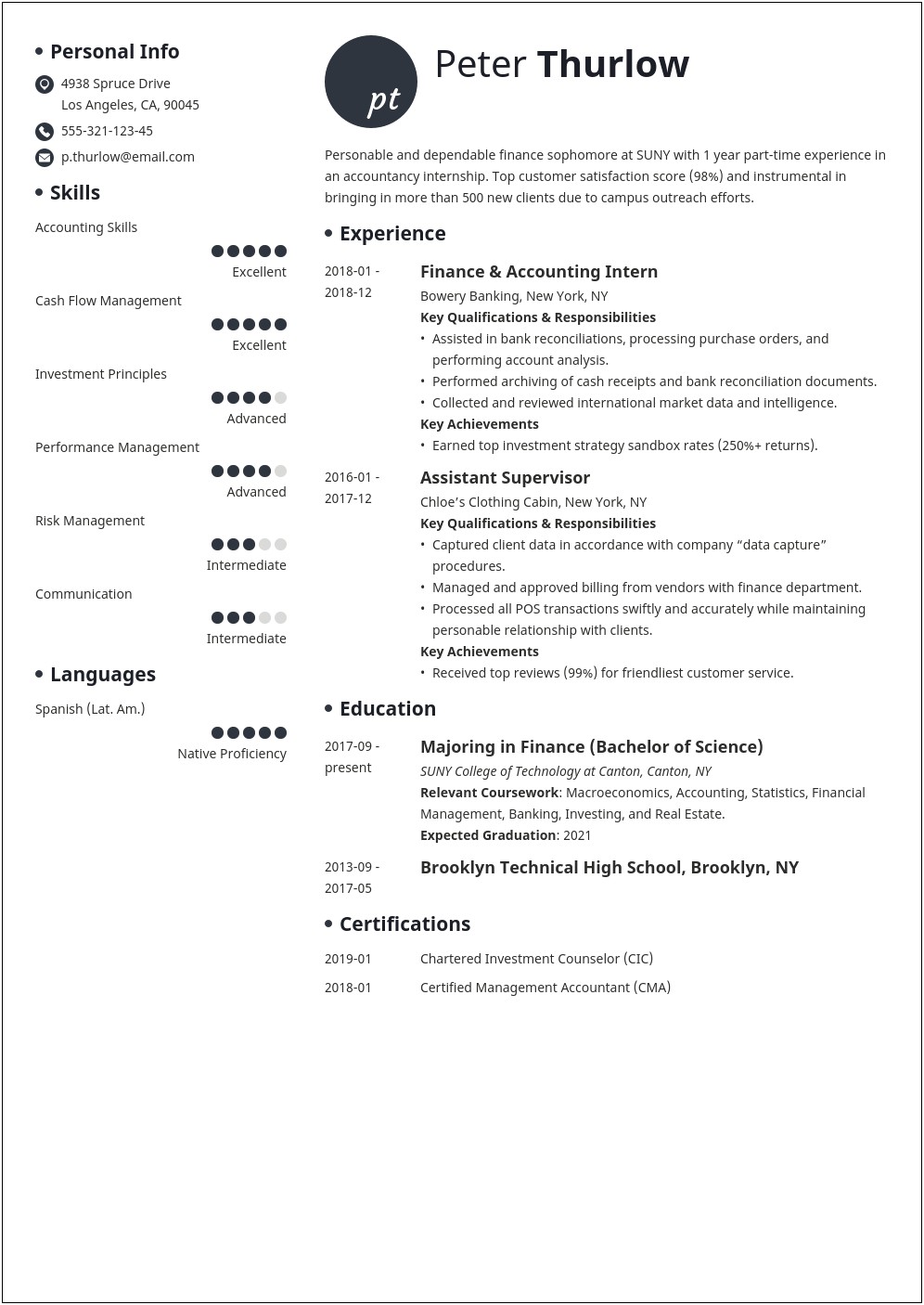 Resume Format For Internship In Word