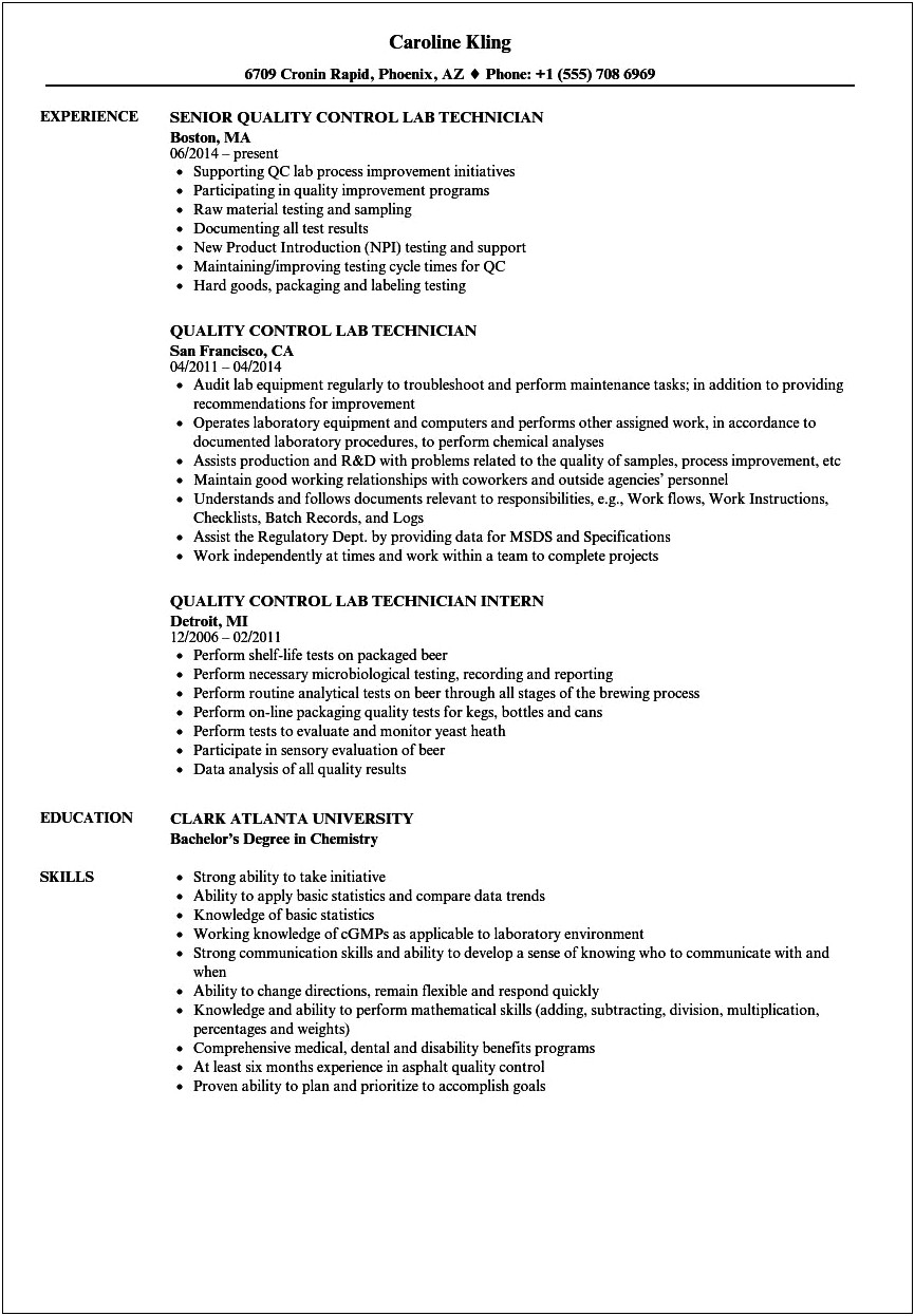 Resume Format For Lab Technician Job