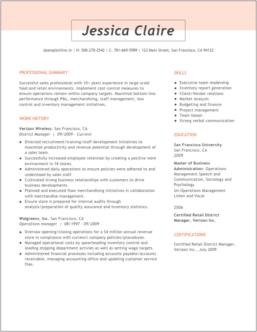 Resume Format For Liaison Manager In Real Estate