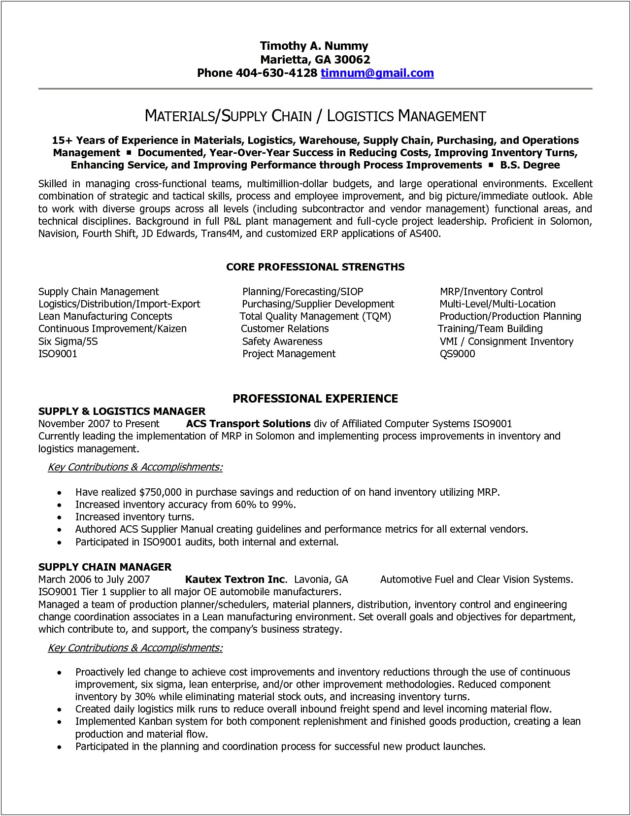 Resume Format For Logistics And Supply Chain Management