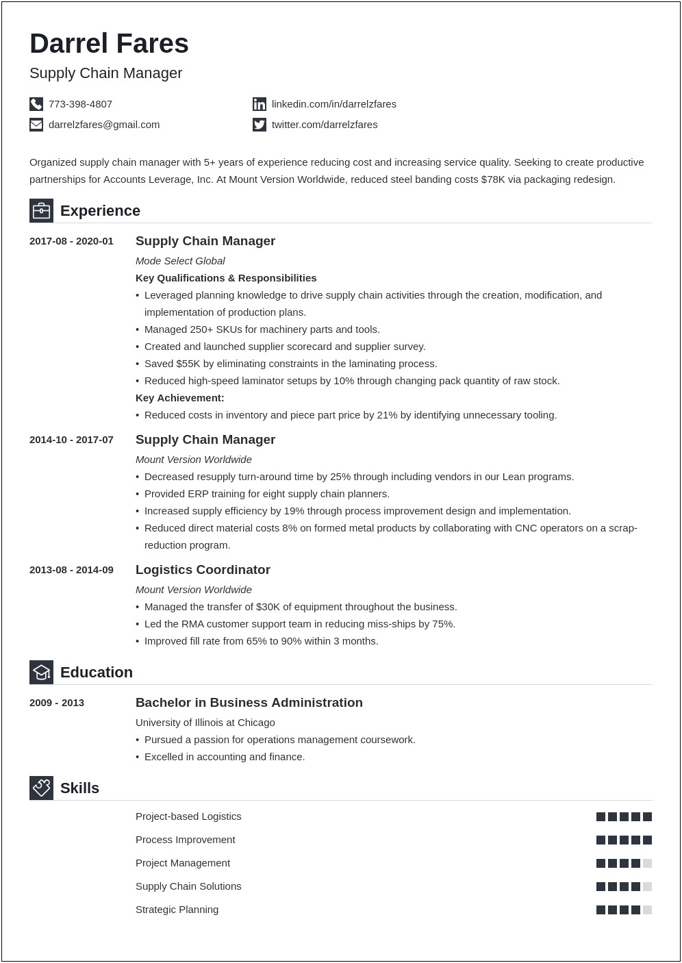 Resume Format For Logistics Manager In India